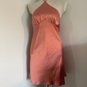 White fox satin halter mini dress size small